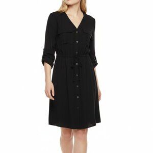Old Navy Dress Ponte Knit Utility V Neck Long Sleeves Black Womens Size Medium